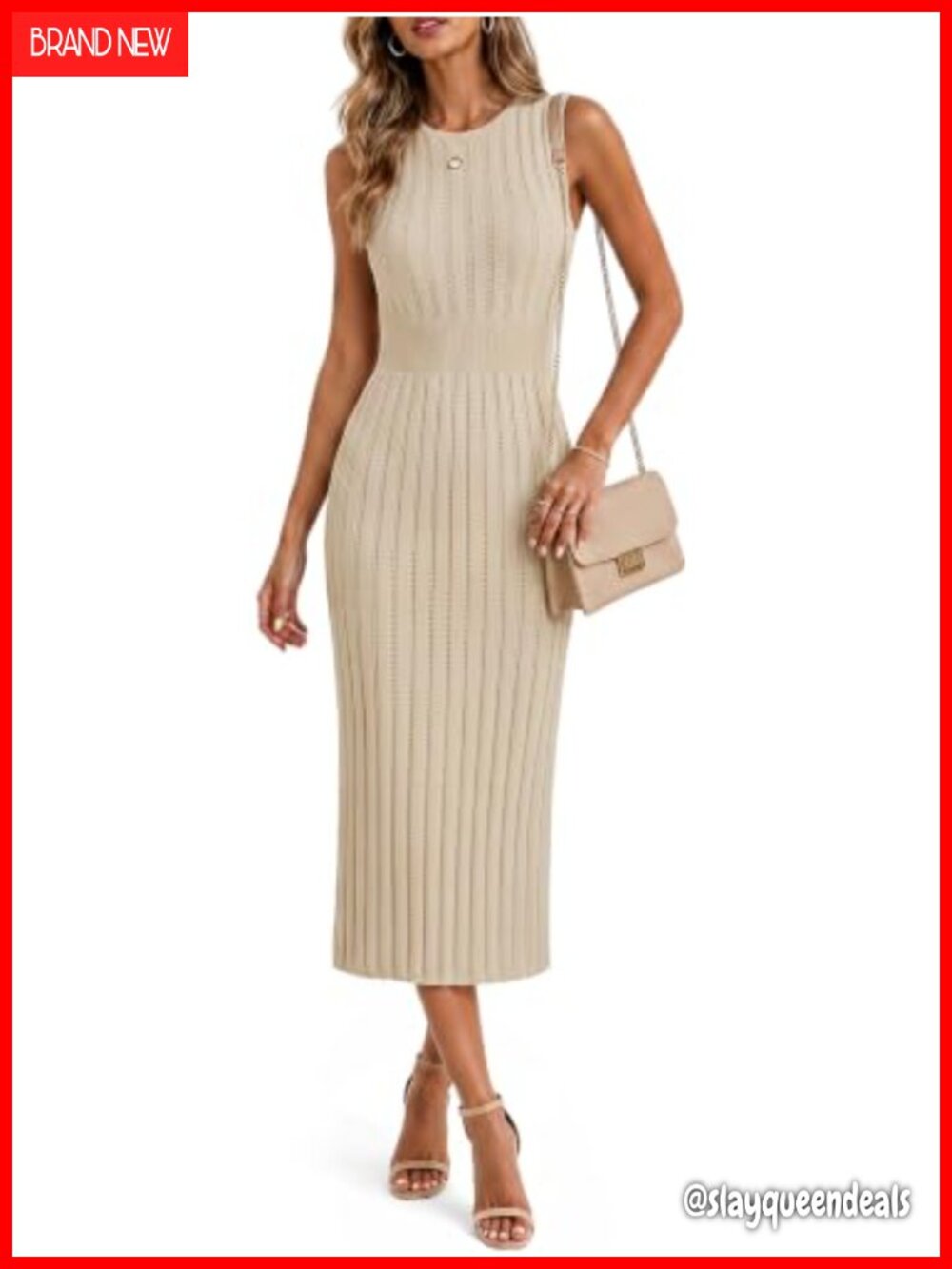 Ribbed Knit Sleeveless Bodycon Midi Sweater Dress